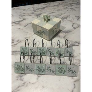 Croscill Rainier Shower Curtain Rings & Jar W/Leaf Handle Great Condition RARE